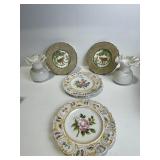 ITALY PLATES, 2 GLASS VASES MILK GLASS
