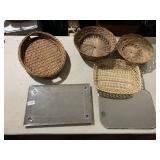 DRESSER MIRROR, BASKETS, COOKING TRAY