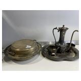 PLATED TEA SET W/ TRAY AND COVERED SERVING DISH