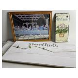 SLATE WELCOME SIGN, MIRROR LAST SUPPER,