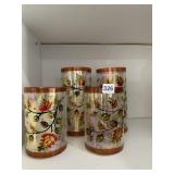 SET OF 4 AUTUM LEAF CRACKLE GLASS PILLAR CANDLE
