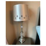 SILVER SHADE AND GRAY LAMP W/ GLASS CENTER