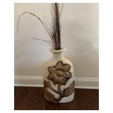 HEAVY VASE W/ GOLD FLOWER DECORATION AND DRIED