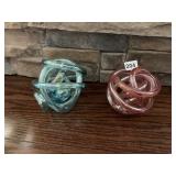 TWO GLASS WOVEN BALLS