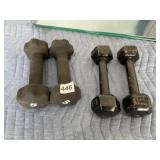 TWO PAIRS OF HAND WEIGHTS
