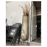 LARGE FREESTANDING METAL VASE WITH DRIED FLOWERS