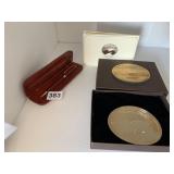 BELT BUCKLE, TRAILBLAZER AND PHILIP MORRIS PEN IN