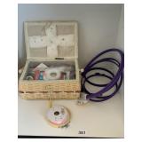 SEWING BASKET WITH SEWING NOTIONS AND EMBROIDERY