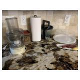 KNIVES, COVERED CAKE HOLDER, MIXER TOP, FOOD