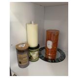 PILLAR CANDLE HOLDERS, CANDLES, MOSAIC MIRROR