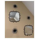 PEWTER FINISH MIRRORS AND 3 WALL ACCENTS