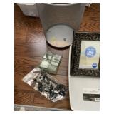 TRASH CAN, ORGANIZER BASKET, PICTURE FRAMES,