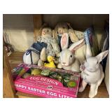 EASER LIGHTS, CERAMIC EASTER BUNNIES, CLOTH