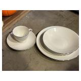 FINE CHINA WHITE WITH SILVER RIM, NO MARKS,