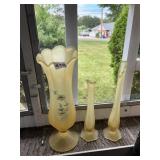 WESTMORELAND GLASS SATIN CANARY WITH HAND PAINTED