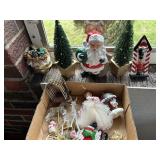CERAMIC SANTA, GLASS DEER BROKEN ANTLER, CAROUSEL