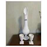 MILK GLASS CORDIAL GLASSES AND TALL FOOTED SWUNG