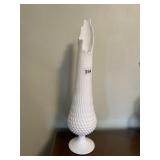 TALL FOOTED SWUNG MILK GLASS VASE