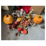 CERAMIC PUMPKINS WITH LIDS, ONE CHIPS, FALL