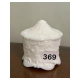 KEMPLE GLASS MILK GLASS DRESSER JAR WITH LID