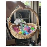 LARGE HANDLED BASKET WITH BUNNY STAKE, ALABASTER