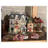 LIGHTED CHRISTMAS VILLAGE HOUSES AND CHRISTMAS