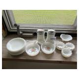 MILK GLASS SALT AND PEPPER SHAKER, OPEN SALTS,