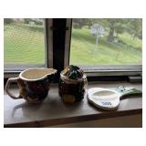 CERAMIC FRUIT SUGAR/CREAMER SET AND ONION SPOON