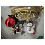 GOLD WALL SHELF, PLUSH SNOWMAN, BASKET, SANTA