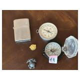 ZIPPO LIGHTER, MILITARY PINS, COMPASSES