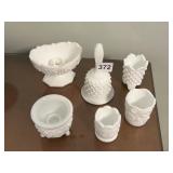 MILK GLASS TOOTHPICK HOLDERS, BELL, CANDLE