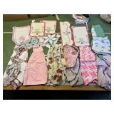 VINTAGE APRONS, DOILIES, EMBROIDERED TABLE COVERS