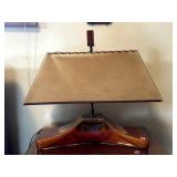 DRIP GLAZED LAMP WITH LACED LAMP SHADE AND WOOD