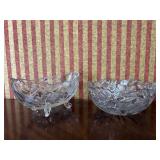 ETCHED GLASS SERVING BOWL AND FOOTED BOWL