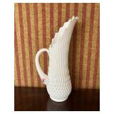 LARGE MILK GLASS HOBNAIL SWUNG GLASS PITCHER WITH