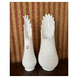 2 LARGE SWUNG MILK GLASS HOBNAIL VASES