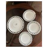 MILK GLASS FOOTED CAKE PLATE AND LUNCH PLATES,