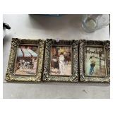 3 COORDINATING PRINTS IN GOLD TONE PLASTIC FRAMES
