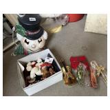 LIGHTED CERAMIC SNOWMAN, CHRISTMAS ORNAMENTS