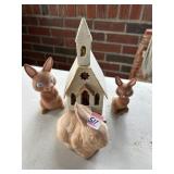 CERAMIC BUNNIES AND MADE IN JAPAN CARDBOARD