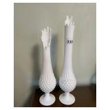 FOOTED MILK GLASS SWUNG VASES
