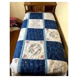 HAND STITCHED TWIN SIZE QUILT, HUMMINGBIRD