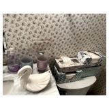 TISSUE BOXES, CERAMIC SWAN, CUPS