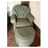 LA Z BOY GREEN UPHOLSTERED ARMCHAIR WITH MATCHING