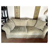 KAUFMANNS OVERSTUFFED BEIGE VELOUR SOFA WITH