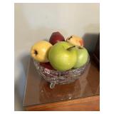 FOOTED GLASS BOWL WITH FAUX FRUIT