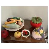 CERAMIC VEGGIES IN CERAMIC BOWL, BREAKAGE,