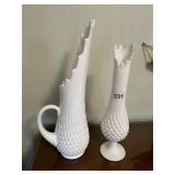 FOOTED MILK GLASS SWUNG VASE AND SWUNG MILK GLASS