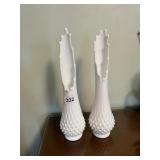MATCHING SWUNG MILK GLASS VASES