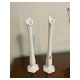 PAIR OF MATCHING TALL MILK GLASS FOOTED VASES